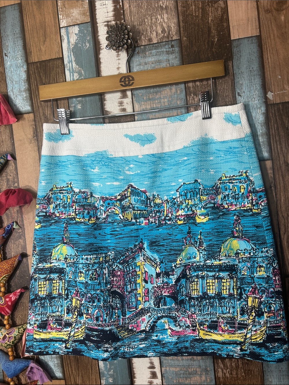 Talbots Blue Scenic Print Mini Skirt